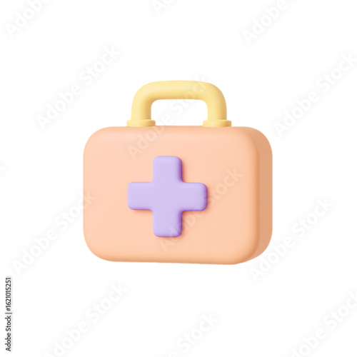 3d rendered first aid kit with purple cross isolated on transparent background