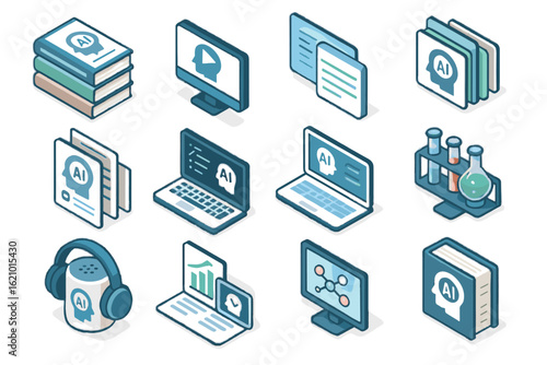 Simulations exercises case icon vector tutor coding flashcards reference studies ai virtual