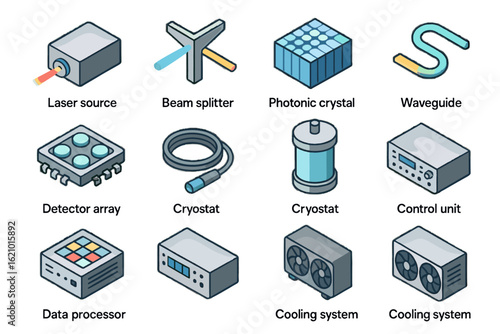 Detector icon unit splitter data vector sensor icons crystal quantum source beam