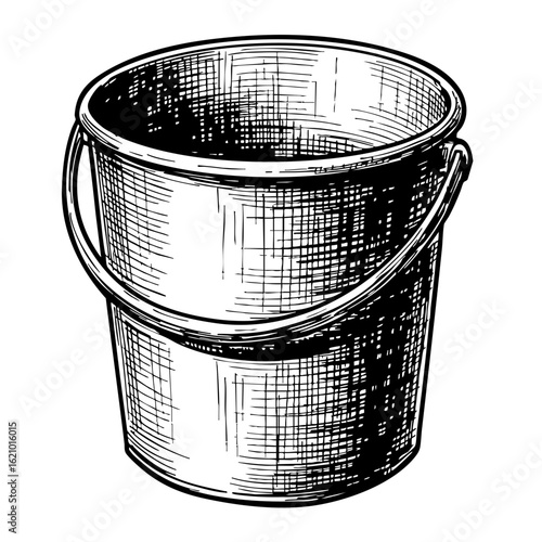 Vintage sketch of a metal cleaning bucket with handle  
