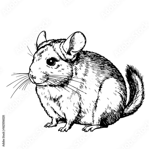 Chinchilla vintage sketch illustration in black and white  