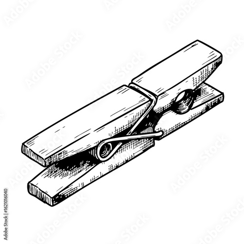 Vintage sketch of a wooden clothespin  