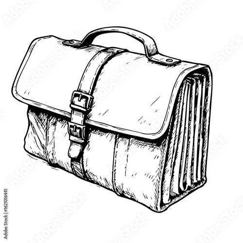 Vintage sketch of a folding travel bag with a handle and buckle  