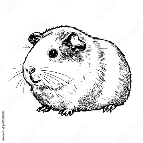 Vintage sketch of a guinea pig in detailed black and white  