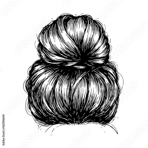 Vintage sketch of a hair bun hairstyle with detailed texture  