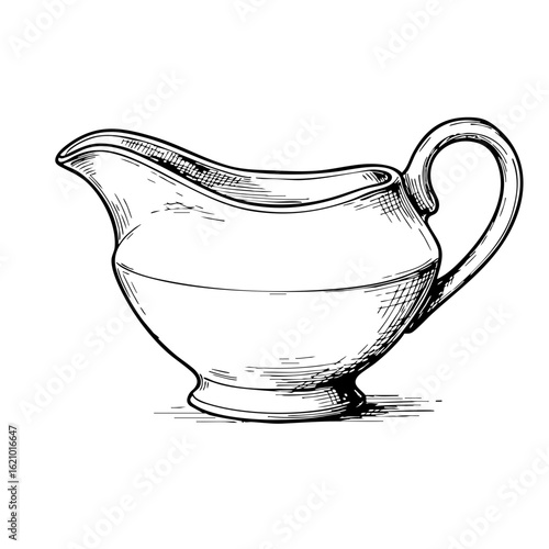 Vintage sketch of a gravy boat in simple line art style  