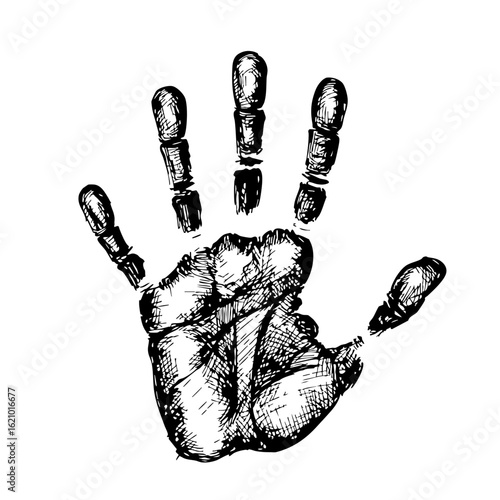 Handprint vintage sketch illustration in black ink on white background  