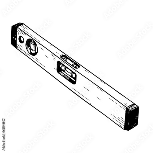 Vintage sketch of a level tool in detailed line art  