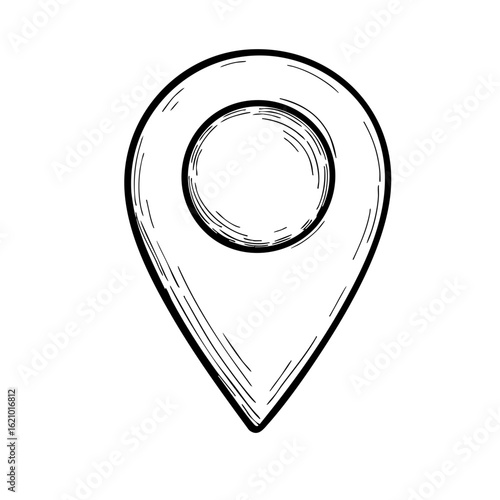 Vintage sketch of a map pin with circular center  
