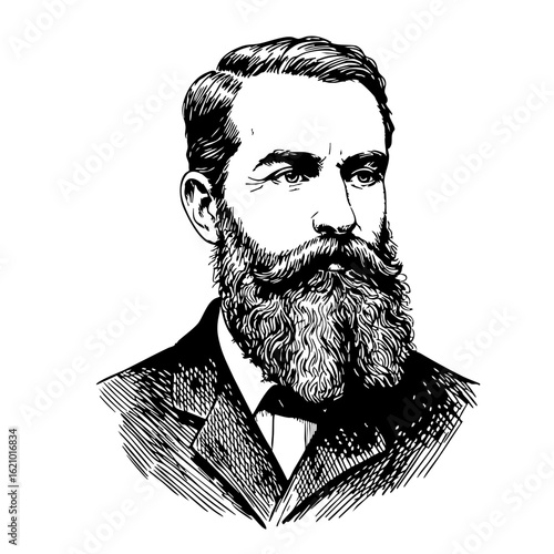 Vintage sketch of a man with a beard in formal attire  