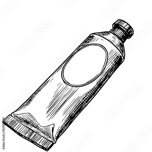 Vintage sketch of an ointment tube with an empty label  