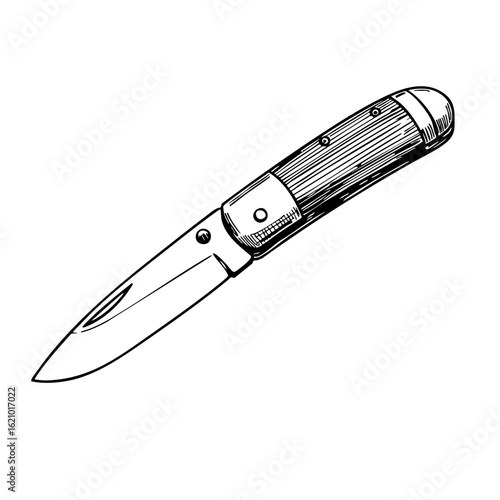 Vintage sketch of a pocketknife with wooden handle  