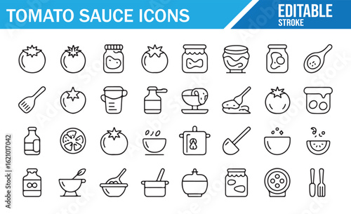 Tomato Sauce Icon Set for Meal Preparation and Recipe Planning