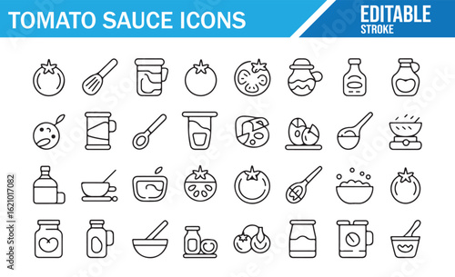 Cooking Tools and Tomato Sauce Icons for Recipes and Food Prep