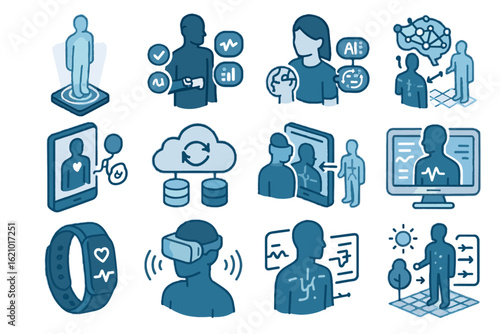 Icon vector health map twin fitness reality smart virtual hub holographic environment