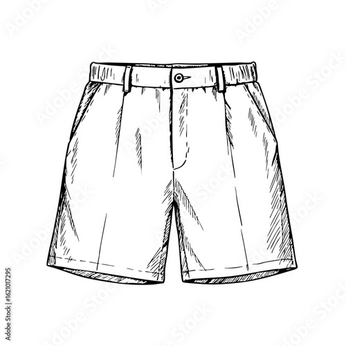Vintage sketch of casual shorts with a button and pockets  