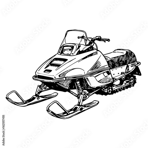Vintage sketch of a snowmobile with detailed design features  