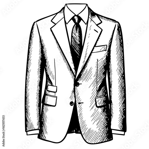 Vintage sketch of a formal suit jacket with tie and shirt  