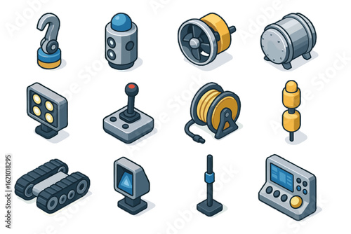 Underwater thruster hull remote icon vector sensor gripper propeller claw icons robotics