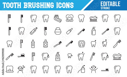 Dental Hygiene Icons for Brushing, Flossing, and Oral Health