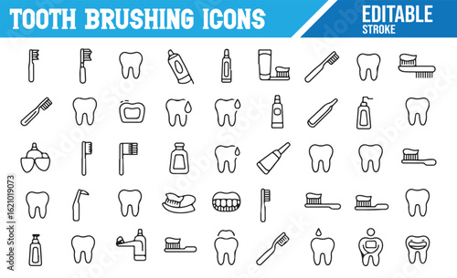 Tooth Brushing and Oral Care Icon Set for Dental Hygiene