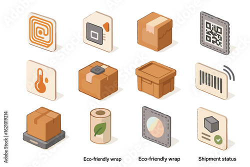 Reusable label rfid sensor icons digital packaging smart patch icon vector tracking