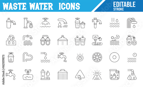 Water Supply and Filtration Process Icon Set for Environmental Use