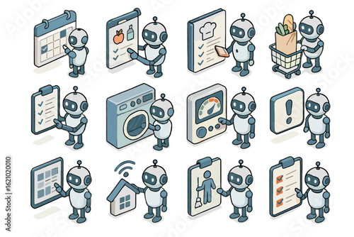 Notification tracker robot calendar smart butler appliance chore book vector icon scheduler