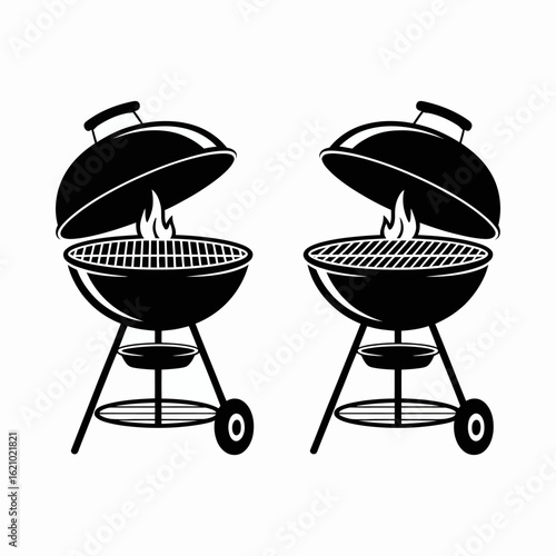 Barbecue Grills Icon Set in Black and White