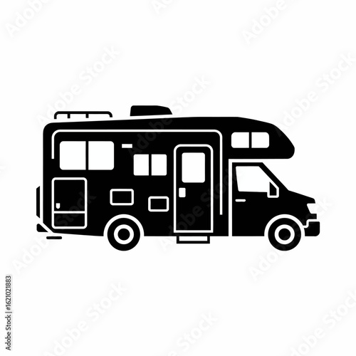 Black RV Icon for Travel and Adventure Themes