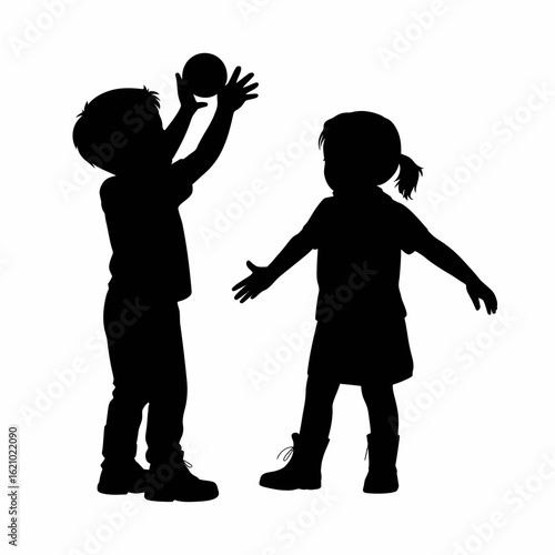 Children Playing Silhouette with Ball