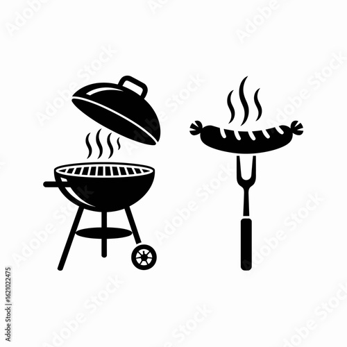 Grill and Sausage Icon for Barbecue Themes