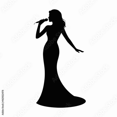 Elegant Singer Silhouette with Microphone