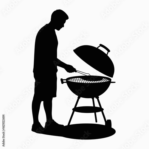 Grilling Silhouette Man Cooking on Barbecue