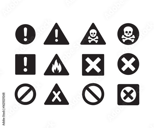 Free Download Collection of modern warning and prohibition icons for safety, danger, and alert notifications in design and signage - GFXLoad