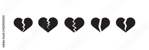 Broken heart vector icons set. Cracked heart symbol. Heart illustration.