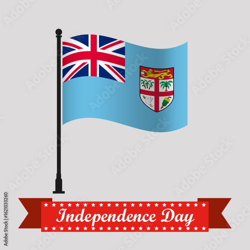 Flat Fiji Independence Day With Waving Flag