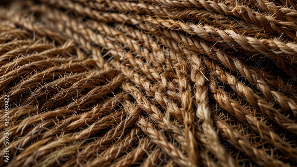 Fototapeta premium Macro Texture of Handwoven Jute Fibers Showing Rough Organic Burlap Weave