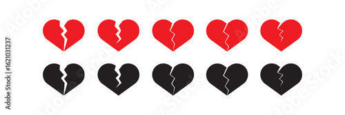 Broken heart love hurt heartbreak sad romantic pain. red and black Broken heart icon set. Broken heart breast vector icon. vector illustrator.