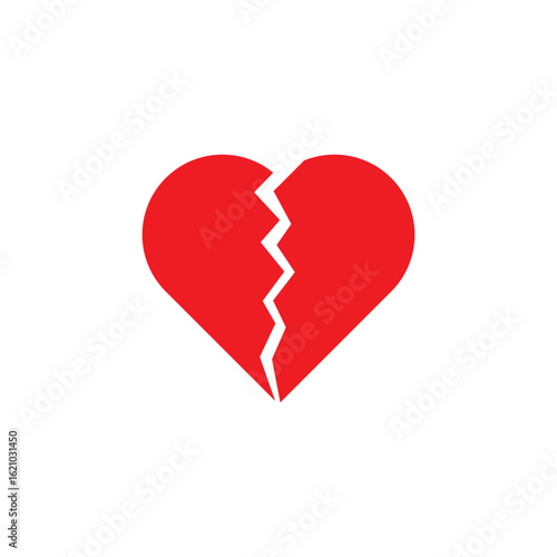 Red broken heart icon. Red Heart broken to two pieces vector illustration icon or logo, broken heart concept, breakup or divorce. eps10