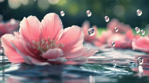 Wallpaper Mural Pink flower floating on water with dripping water drops Torontodigital.ca