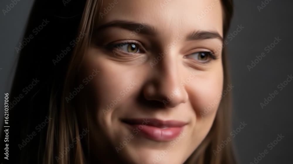Radiant Smile: Close-Up Portrait of a Young Woman's Joyful Expression Radiant Smile: Close-Up Portrait of a Young Woman's Joyful Expression