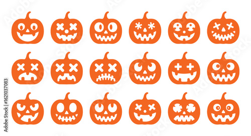 Orange halloween pumpkin faces collection jackolantern