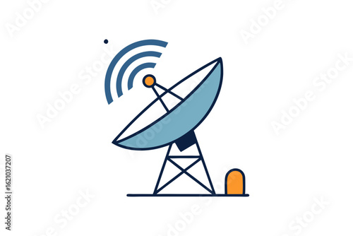 Space Technology Dish Emitting Signal Waves Vector Illustration