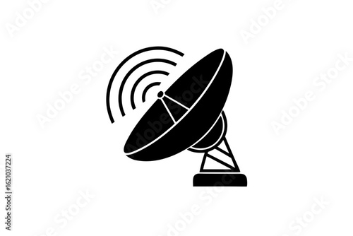 Satellite Receiver Dish with Wave Signals Vector Art