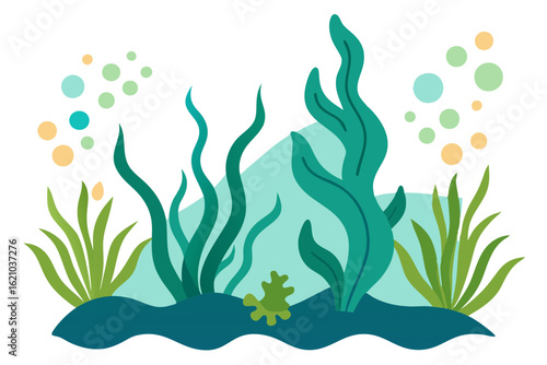 Underwater Seaweed and Marine Plants with Flowing Style Vector