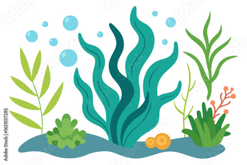 Oceanic Plants and Algae Vector with Natural Water Flow Motion