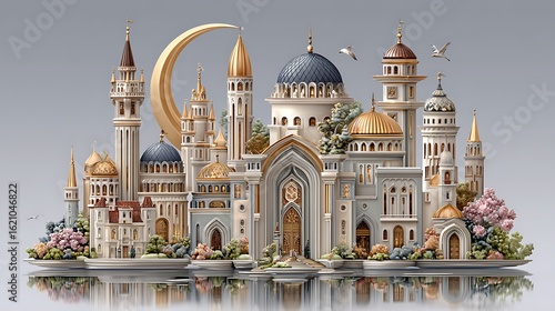 Cityscape of domes, minarets, arches high resolution images