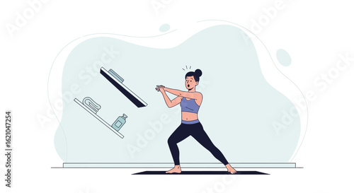Unforeseen Exercise Accident Causing Shelf Chaos During Home Fitness Routine