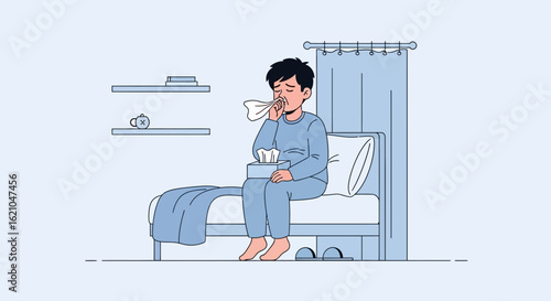 Unhealthy Young Man Suffering From Cold And Flu Symptoms At Home